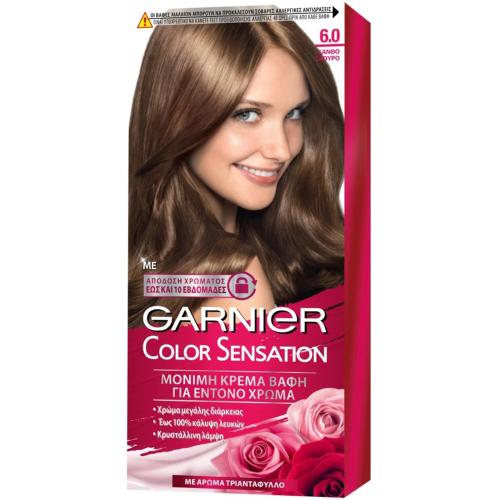 Garnier Color Sensation Permanent Hair Color Kit Μόνιμη Κρέμα Βαφή Μαλλιών με Άρωμα Τριαντάφυλλο 1 Τεμάχιο - 6.0 Ξανθό Σκούρο